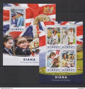 2016 Djibouti Famous People Royal Diana Princess Of Wales Kb+Bl ** Dj008