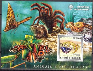 Sao Tome and Principe 2007 Butterflies Lizards Scouting S/S MNH