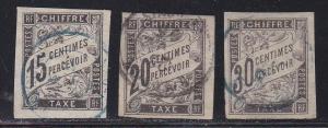 French Colonies # J7-9, Used Imperf, 1/2 Cat.