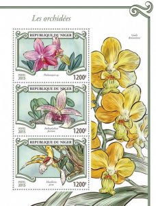 NIGER - 2015 - Orchids - Perf 3v Sheet - Mint Never Hinged