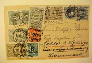 GERMAN   CARD 30-8-1923 STUTTGART RE USED 3-9-1923 HAMBURG TO DENMARK