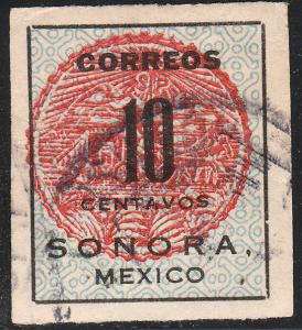 MEXICO 397, 10c SONORA STAGECOACH SEAL ISSUE. USED. F-VF. (439)