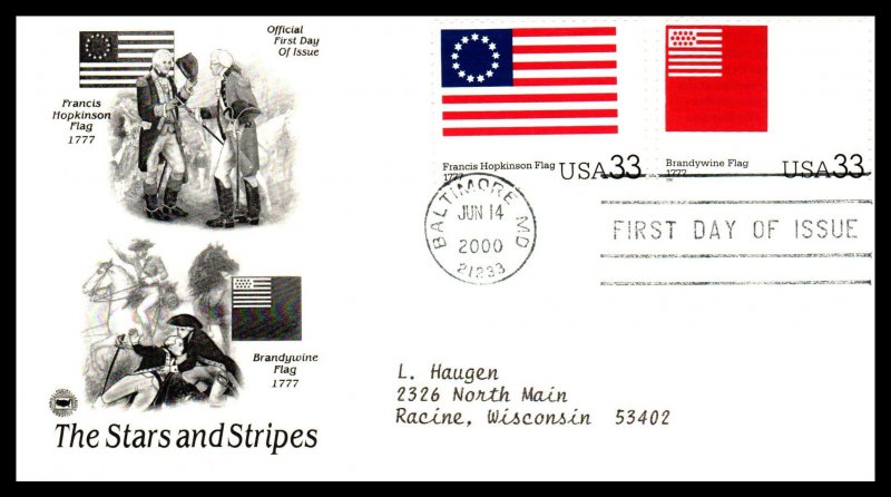 US 3403a-3403t Flags PCS Set of Ten Typed FDC