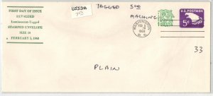 1967  EAGLE EMBOSSED ENVELOPE U553A BAYLESS TAGGED #10 PLAIN ENV Machine Cxl