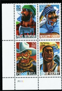 US 3083-85 Folk Heroes 32c - Plate Block of 4 - MNH - 1996 - P1111 LL