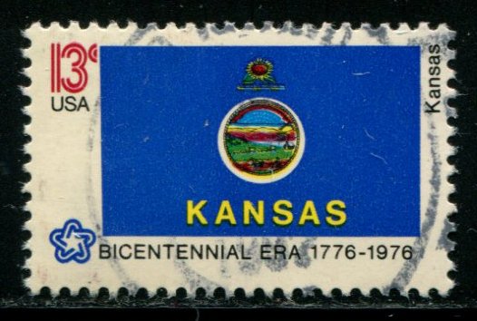 1666 US 13c Bicentennial State Flag, used