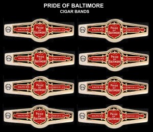 PRIDE OF BALTIMORE CIGARS LOT OF 8 VINTAGE CIGAR BANDS UNUSED TOBACCO CINDERELLA