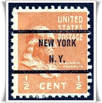 SC#803 ½¢ B. Franklin Precancelled: New York, NY (1938) Used