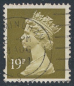 GB  Machin 19p SG Y1682  Used  Yellow band SC# MH208  see scans & details