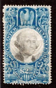 R124 - $2.50 - Blue and Black - US Second Issue Revenue Stamp, Cut Cancel