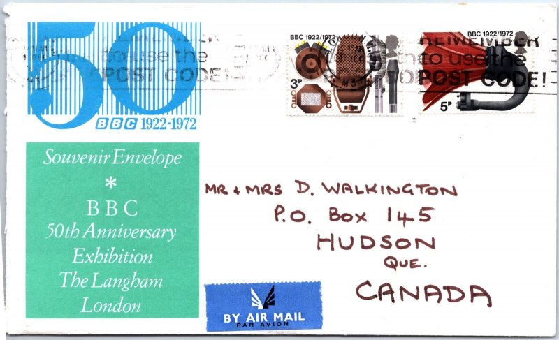 GREAT BRITAIN FIRST DAY COVER 50th ANNIVERSARY OF THE BBC POSTALLY USED 1972