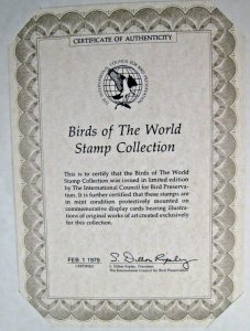 BIRDS OF THE WORLD STAMP COLLECTION ON CACHED CARDS  - LOT OF 84    (js)