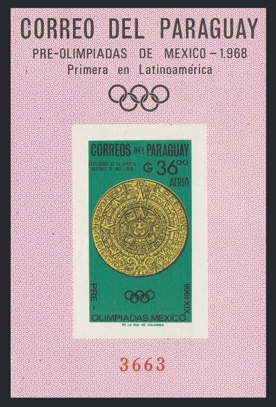 Paraguay 927-934, 934a imperf, MNH. Mi 1543-1550, Bl.82. Olympics Mexico-1968.