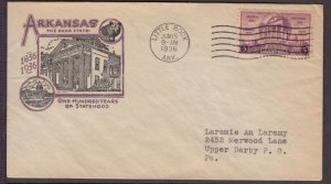 1936 Arkansas Centennial 100 yrs Sc 782-5 Harry Ioor cachet, neat typed address