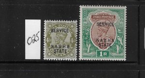 INDIA-NABHA STATE SCOTT #O25-O26 1913 OFFICIAL OVERPRINTS -MINT LIGHT HINGED/NH