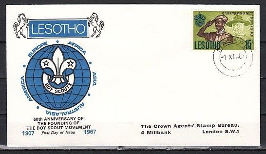 Lesotho, Scott cat. 44. 60th Anniversary of Scouting on a First day Cover.