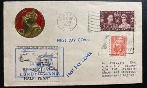 1937 Newport England FDC Cover To Lundy Channel Island King George VI Coronation