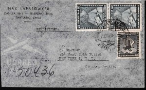 Chile 1946 Registered Air Mail to New York