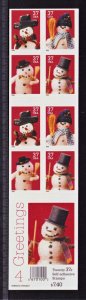 US 3684-3687b Snowman, 2002, Complete Booklet/20,  Mint NH