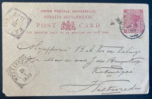 1899 Singapore Straits Settlements PS Postcard Cover To Weltevreden Holland