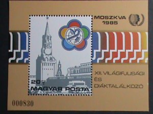 ​HUNGARY-1985  SC#2944- 12TH WORLD YOUTH FESTIVAL MOSCOW- MNH S/S VERY FINE