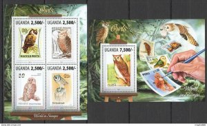 2013 Uganda Owls Birds Fauna World In Stamps #3139-2+Bl441 ** Ug045