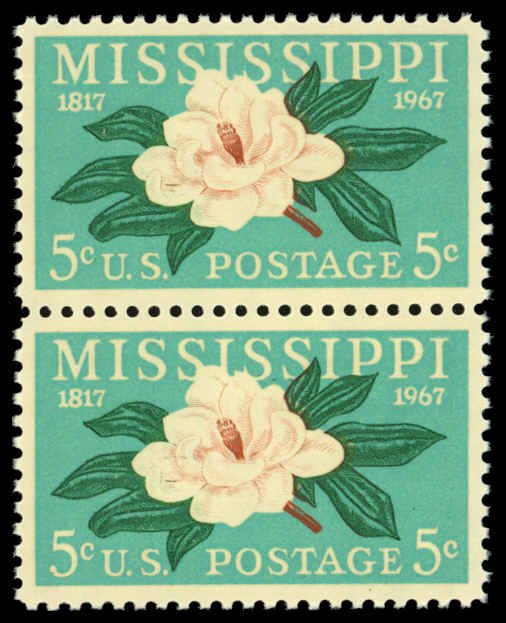 US Sc 1337 XF/MNH PAIR- 1967 5¢ Mississippi Statehood - P.O. Fresh-Well Centered