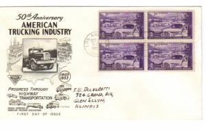 US 1025 (Me-10) 3c Trucking Industry blk 4 on FDC Fleetwood Cachet ECV $15.00