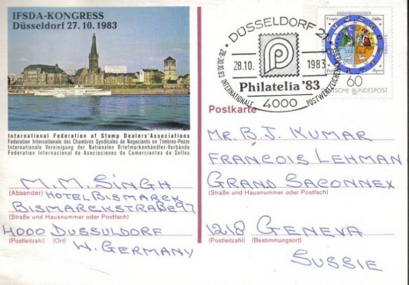 GERMANY 1982 IFSDA-CONGRESS SPECIAL POSTCARD WITH PHILATELIA-83 CANC. # 7581