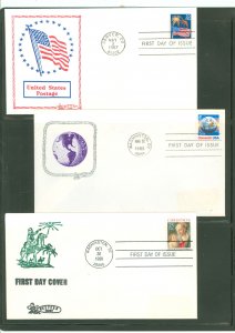 US 2276/2282/2399 1987-88 3 different FDCs. Western Cachets & Fireworks. E Earth. Christmas.