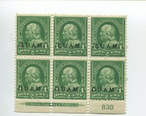 Guam 1 Overprint Mint Plate Block of 6 Stamps NH (Bz 705)