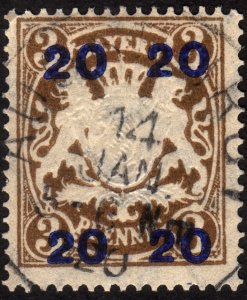 1920, Germany Bavaria, 20pfg, Used, Mi 177IIxb, 3,5-5,0 mm between overprint