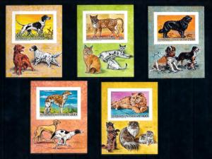 [93803] Central African Rep. 1986 Pets Dogs Cats 5 Imperf. Single Sheets MNH