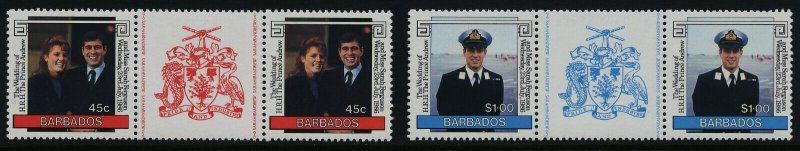 Barbados 687-8 gutter pairs MNH Prince Andrew, Sarah Ferguson Wedding 