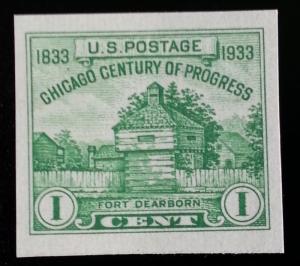 1933 1c Chicago, Imperforate Single Stamp issued without gum Scott 730a Mint NH