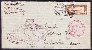 US C14 Graf Zeppelin on Flown Cover to Germany VF SCV $400 (006)