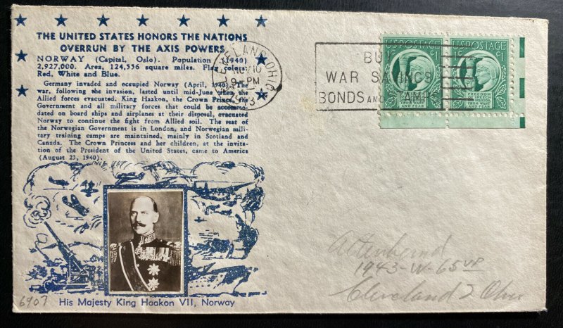 1943 Cleveland OH USA Patriotic Cover Honors The Nations Overrun By The Axis