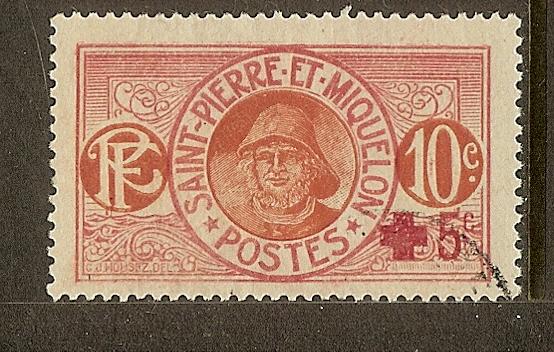 St Pierre & Miquelon, Scott #B1, 5c on 10c Fisherman Issue, Used