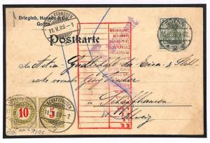 GERMANY *Gotha* Underpaid Card SWITZERLAND POSTAGE DUES 1909 DA54