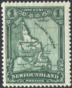 Newfoundland SC#145 1¢ Map of Newfoundland and Labrador (1928) MNH*