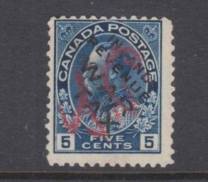 Canada Uni MR2Bi used.  1915 5c blue WAR TAX with INLAND REVENUE WAR TAX ovpt