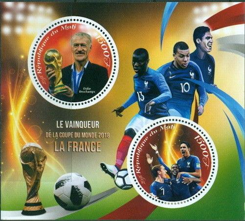 SOCCER WORLD CUP 2018 WINNERS FRANCE FOOTBALL MALI 2018 MNH STAMP SET