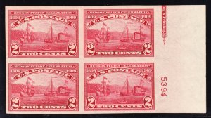 US 373 2c Hudson-Fulton Mint Imperf Plate Margin Block #5394 XF OG NH SCV $180