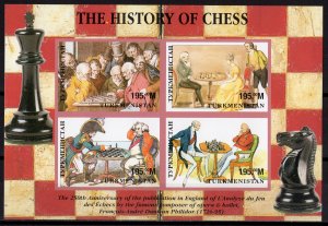 Turkmenistan 1998 YT#111/114 THE HISTORY OF CHESS Sheetlet (4) IMPERFORATED MNH