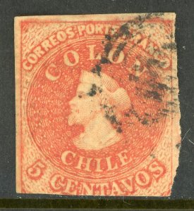 Chile 1866 Columbus 5¢ Salmon Imperf Scott #9v VFU K839