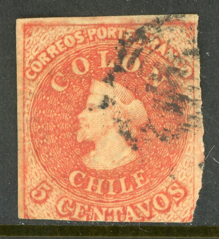 Chile 1866 Columbus 5¢ Salmon Imperf Scott #9v VFU K839