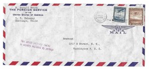 CHILE TO US 1950 COVER U.S. EMBASSY MAIL VIA DIPLOMATIC POUCH FRANKEN CHILE