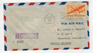 1941 AVAITION AIRMAIL 50c TRANSPORT AIRPLANE STAMP C31 REGISTERED SPECIAL DELIVE