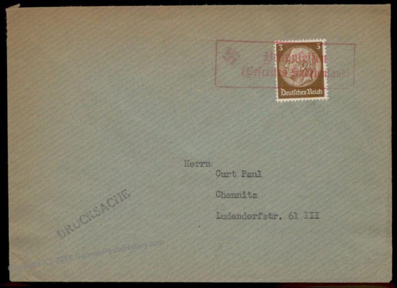 3rd Reich Germany 1938 Brunseifen Sudetenland Annexation Provisional Cover 69843