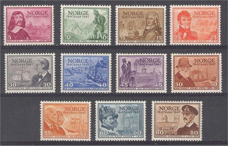 NORWAY, LIGHT HINGED SET 300 YEARS OF NORWEGIAN POST 1947